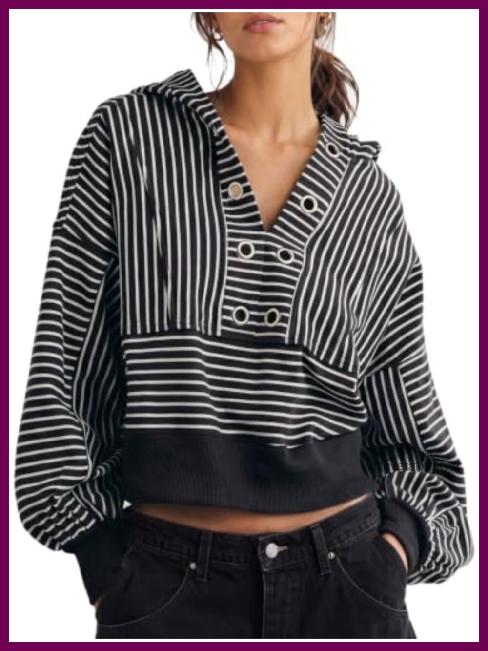 Womens Cropped Hoodie V Neck Oversized Sweatshirt Pullover Top